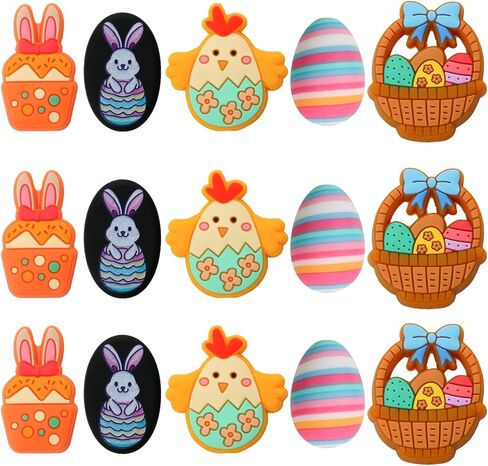 15 قطعة من الخرز البؤري السيليكوني للأقلام وخرز موضوع عيد الفصح وشخصيات متنوعة على شكل خرز سيليكون لصنع سلسلة المفاتيح وخرز السيليكون بالجملة لصنع المجوهرات وقلادة السوار والحرف اليدوية in Kuwait