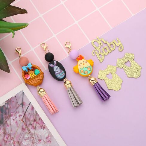 15 قطعة من الخرز البؤري السيليكوني للأقلام وخرز موضوع عيد الفصح وشخصيات متنوعة على شكل خرز سيليكون لصنع سلسلة المفاتيح وخرز السيليكون بالجملة لصنع المجوهرات وقلادة السوار والحرف اليدوية in Kuwait