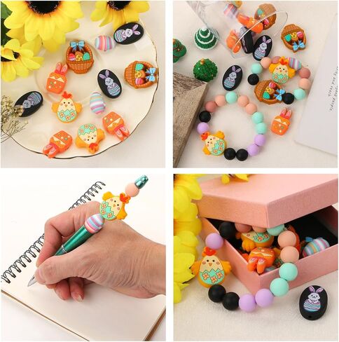 15 قطعة من الخرز البؤري السيليكوني للأقلام وخرز موضوع عيد الفصح وشخصيات متنوعة على شكل خرز سيليكون لصنع سلسلة المفاتيح وخرز السيليكون بالجملة لصنع المجوهرات وقلادة السوار والحرف اليدوية in Kuwait