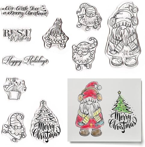Christmas Clear Stamps for Card Making Christmas Gnomes Gifts Clear Stamp Christmas Blessing Words Transparent Silicone Stamps for DIY Scrapbooking Supplies Embossing Paper Card Album Decoration Craft in Saudi Arabia