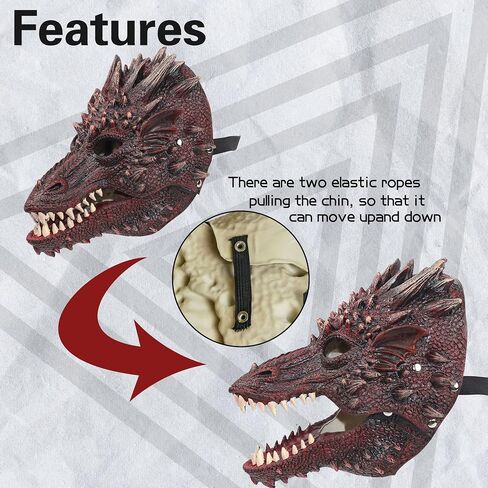 Creativity Dragon Half Mask Novelty Halloween Carnival Head Mask Latex Red in Kuwait