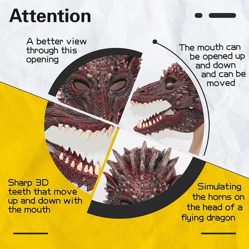 Creativity Dragon Half Mask Novelty Halloween Carnival Head Mask Latex Red in Kuwait