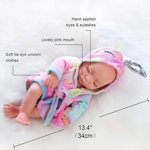 UNICORN ELEMENT دمية سوداء مقاس 8 بوصات دمية طفلة ومجموعة ملابس دمية طفلة من السيليكون الأفريقي قابلة للغسل، ملابس، عصابة شعر، حلقات شعر، دبوس شعر، ملصقات، أفضل هدية للأطفال in Kuwait