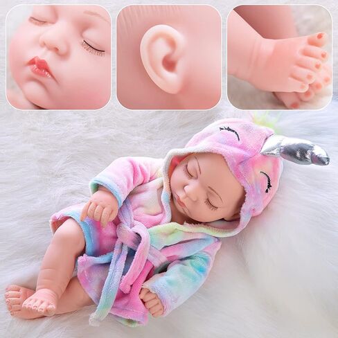 UNICORN ELEMENT دمية سوداء مقاس 8 بوصات دمية طفلة ومجموعة ملابس دمية طفلة من السيليكون الأفريقي قابلة للغسل، ملابس، عصابة شعر، حلقات شعر، دبوس شعر، ملصقات، أفضل هدية للأطفال in Kuwait