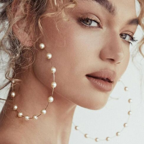 Pearl Hoop Earrings for Women Large Hoops Earrings Huge Circle Earrings Pearls Earrings Hoop Earrings for Wedding Jewelry Gifts Oversize Earrings in Saudi Arabia
