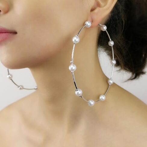 Pearl Hoop Earrings for Women Large Hoops Earrings Huge Circle Earrings Pearls Earrings Hoop Earrings for Wedding Jewelry Gifts Oversize Earrings in Saudi Arabia