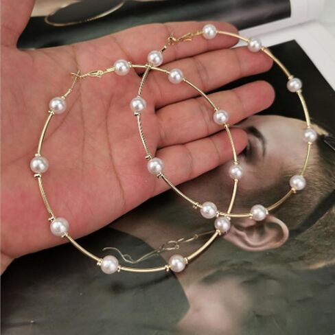Pearl Hoop Earrings for Women Large Hoops Earrings Huge Circle Earrings Pearls Earrings Hoop Earrings for Wedding Jewelry Gifts Oversize Earrings in Saudi Arabia
