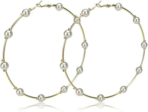 Pearl Hoop Earrings for Women Large Hoops Earrings Huge Circle Earrings Pearls Earrings Hoop Earrings for Wedding Jewelry Gifts Oversize Earrings in Saudi Arabia