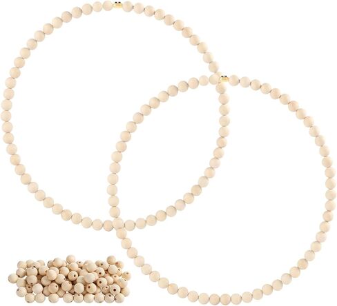 سينتيكر اكليل خرز خشبي، قطعتان من حلقات معدنية بتصميم زهور مقاس 12 انش مع 140 قطعة خرز خشبي لتزيين المنزل والباب الامامي والحرف اليدوية للتعليق على الحائط in Kuwait