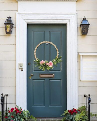 سينتيكر اكليل خرز خشبي، قطعتان من حلقات معدنية بتصميم زهور مقاس 12 انش مع 140 قطعة خرز خشبي لتزيين المنزل والباب الامامي والحرف اليدوية للتعليق على الحائط in Kuwait