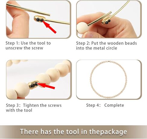 سينتيكر اكليل خرز خشبي، قطعتان من حلقات معدنية بتصميم زهور مقاس 12 انش مع 140 قطعة خرز خشبي لتزيين المنزل والباب الامامي والحرف اليدوية للتعليق على الحائط in Kuwait