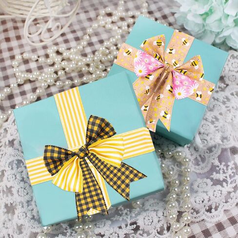 3sscha 6 Rolls Bee Wired Edge Ribbons Lemon Sunflower Daisy Wrapping Ribbon Spring Summer Yellow Black Buffalo Grid 2.5in x 30 Yards Hair Bow Decor for Home Wedding Anniversary Flower Wreath Bouquet in Kuwait