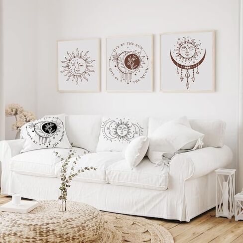 9 Pieces Large Mandala Sun and Moon Stencil Butterfly Flower Tree Paint Stencils for Crafts Reusable Templates Star Stencils for Painting Wood Wall Furniture Home Decor (Sun Moon) in Kuwait