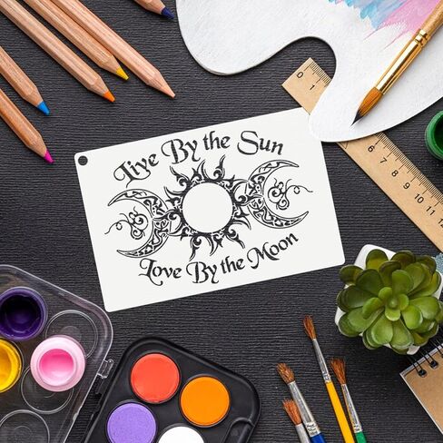 9 Pieces Large Mandala Sun and Moon Stencil Butterfly Flower Tree Paint Stencils for Crafts Reusable Templates Star Stencils for Painting Wood Wall Furniture Home Decor (Sun Moon) in Kuwait
