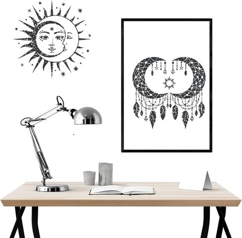 9 Pieces Large Mandala Sun and Moon Stencil Butterfly Flower Tree Paint Stencils for Crafts Reusable Templates Star Stencils for Painting Wood Wall Furniture Home Decor (Sun Moon) in Kuwait