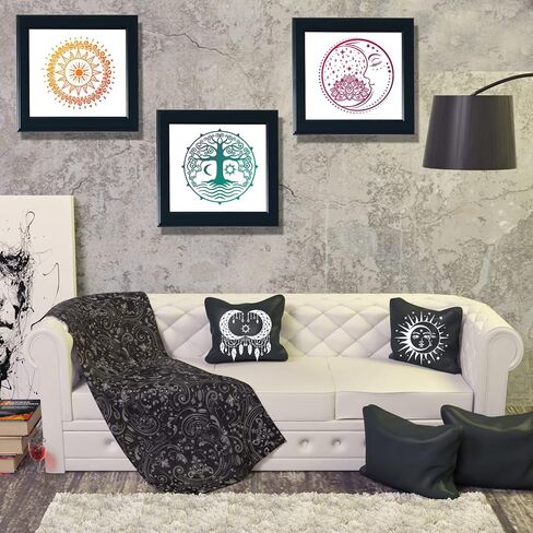 9 Pieces Large Mandala Sun and Moon Stencil Butterfly Flower Tree Paint Stencils for Crafts Reusable Templates Star Stencils for Painting Wood Wall Furniture Home Decor (Sun Moon) in Kuwait