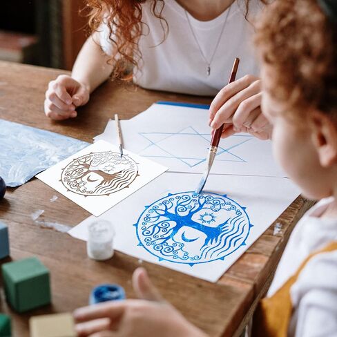 9 Pieces Large Mandala Sun and Moon Stencil Butterfly Flower Tree Paint Stencils for Crafts Reusable Templates Star Stencils for Painting Wood Wall Furniture Home Decor (Sun Moon) in Kuwait