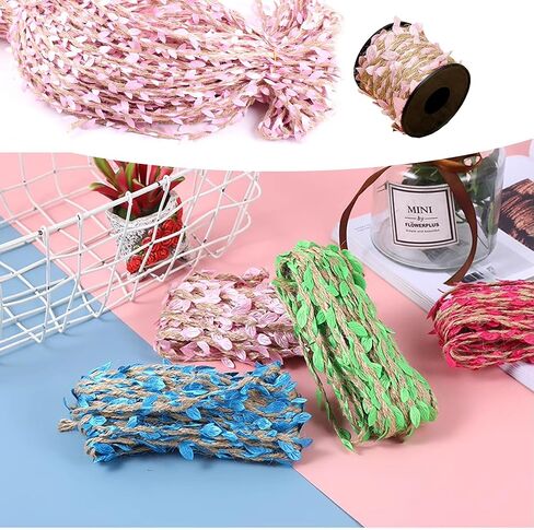 66 Feet Natural Jute Rattan Rope and Artificial Leaf Garland, 5MM Burlap Leaf Ribbon, Suitable for Wedding, Garden, Home, Jungle Party Decoration and DIY Handicraft Decoration (Blue) in Kuwait