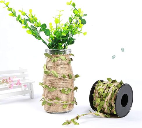 66 Feet Natural Jute Rattan Rope and Artificial Leaf Garland, 5MM Burlap Leaf Ribbon, Suitable for Wedding, Garden, Home, Jungle Party Decoration and DIY Handicraft Decoration (Blue) in Saudi Arabia