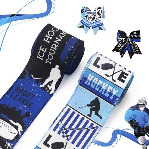 Hying 2 Rolls Curling Sport Ribbons for Wreath Bows, Sports Hockey Wired Edge Ribbons Blue White Burlap Ribbon Winter Sports Craft Ribbons for Gift Wrapping Camping Celebration Party Ornaments in Kuwait