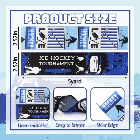 Hying 2 Rolls Curling Sport Ribbons for Wreath Bows, Sports Hockey Wired Edge Ribbons Blue White Burlap Ribbon Winter Sports Craft Ribbons for Gift Wrapping Camping Celebration Party Ornaments in Kuwait