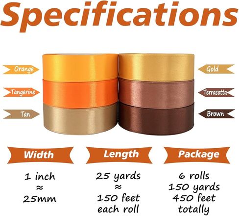 Orange Satin Ribbon 1/2 inch Terracotta Hair Satin Ribbon Bulk Solid Fall Ribbon for Harvest Backdrop Curtains Crafts Bows Gift Wrapping Fall Wedding Party Decoration - 6 Rolls,150 Yards(1/2 inch)) in Kuwait