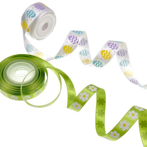 Llxieym Easter Ribbon Egg Bunny Flower Satin Ribbon Fabric Wrapping Gift Ribbon for Easter Decoration DIY Craft, 10 Rolls (Color 1) in Kuwait