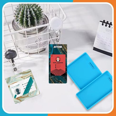 DANGLING Silicone ID Card Holder Resin Mold, Badge Buddy Mold, Silicone Epoxy Casting Molds for Name Tags Work Card Holder with 6 Pieces ID Badge Reel Clip (Blue) in Kuwait