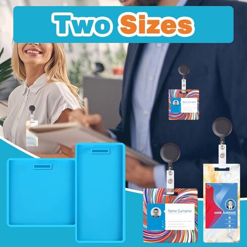 DANGLING Silicone ID Card Holder Resin Mold, Badge Buddy Mold, Silicone Epoxy Casting Molds for Name Tags Work Card Holder with 6 Pieces ID Badge Reel Clip (Blue) in Kuwait