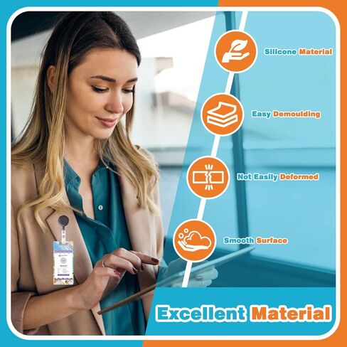 DANGLING Silicone ID Card Holder Resin Mold, Badge Buddy Mold, Silicone Epoxy Casting Molds for Name Tags Work Card Holder with 6 Pieces ID Badge Reel Clip (Blue) in Kuwait
