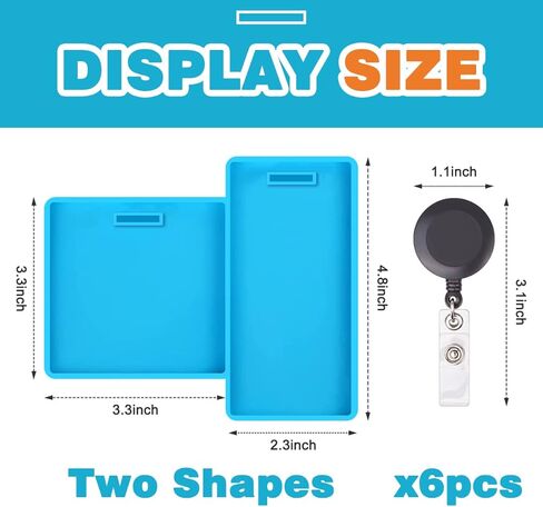 DANGLING Silicone ID Card Holder Resin Mold, Badge Buddy Mold, Silicone Epoxy Casting Molds for Name Tags Work Card Holder with 6 Pieces ID Badge Reel Clip (Blue) in Kuwait