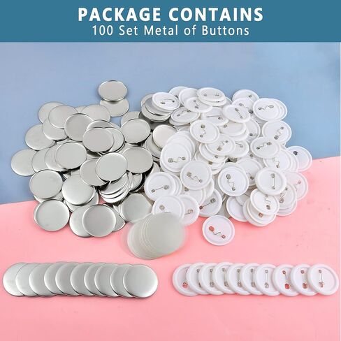 100 Pieces Blank Badge Button Parts for Button Making Machine - Metal Shells and Plastic Base Components, Badge Making Supplies for DIY Arts Crafts Gifts Souvenirs in Saudi Arabia