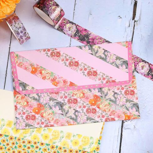 مجموعة شريط واشي الأزهار من إيبورن - 16 لفة بعرض 5/15/20/25 مم أشرطة لاصقة تزيينية على شكل زهرة من رقائق الذهب لتدوين الرصاصات، والحرف اليدوية اليدوية، ومستلزمات سجل القصاصات، وتغليف الهدايا in Kuwait