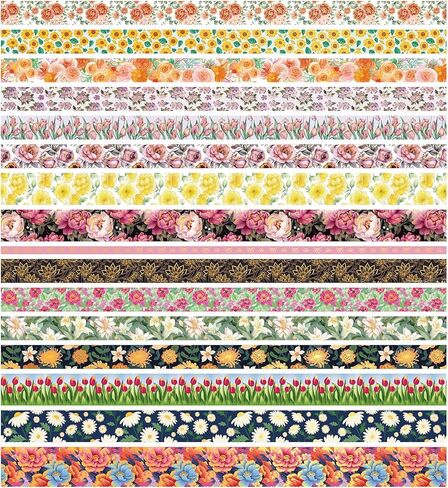 مجموعة شريط واشي الأزهار من إيبورن - 16 لفة بعرض 5/15/20/25 مم أشرطة لاصقة تزيينية على شكل زهرة من رقائق الذهب لتدوين الرصاصات، والحرف اليدوية اليدوية، ومستلزمات سجل القصاصات، وتغليف الهدايا in Kuwait