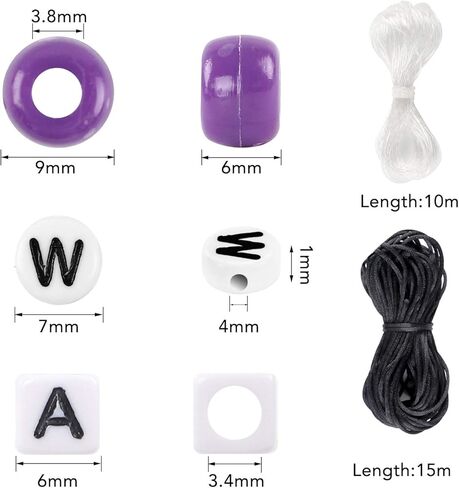 ديكوبدٍ مجموعة خرز مكونة من 3390 قطعة تحتوي على 3 الوان من الخرز البلاستيكي ونوعين من خرز الحروف مع خيوط مرنة بطول 10 متر، خيوط مضفرة بطول 15 متر لصنع المجوهرات مثل الاساور والقلائد in Kuwait