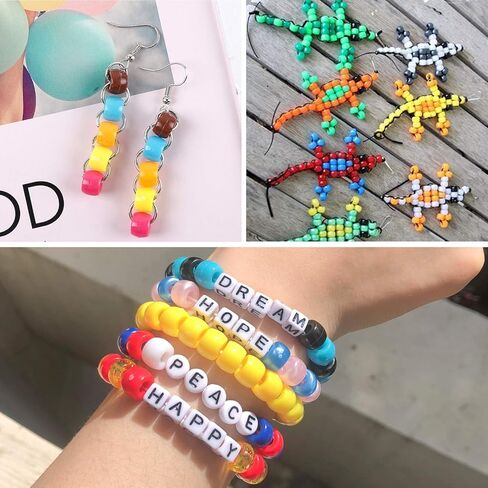 ديكوبدٍ مجموعة خرز مكونة من 3390 قطعة تحتوي على 3 الوان من الخرز البلاستيكي ونوعين من خرز الحروف مع خيوط مرنة بطول 10 متر، خيوط مضفرة بطول 15 متر لصنع المجوهرات مثل الاساور والقلائد in Kuwait