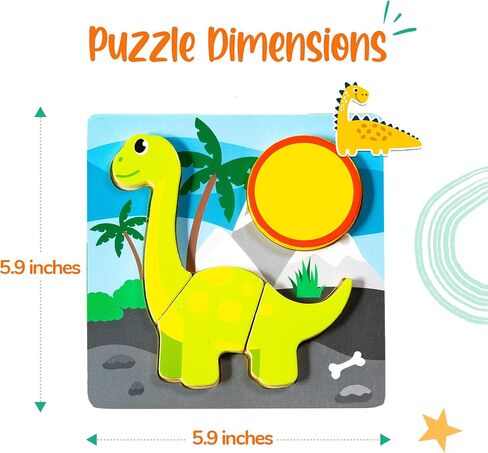 Klevly 6 PK Dinosaur Wooden Toddler Puzzles Ages 2-4 | Wooden Puzzles for Toddlers 1-3 | Montessori Toys for 2 Year Old | Learning Toys for 2+ Year Olds | Educational Toys for 2 Year Old | STEM Toy in Kuwait