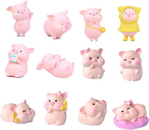 12 قطعة تماثيل خنزيرية صغيرة، ألعاب خنزيرية لطيفة وردية على شكل خنزير، أشكال يدوية الصنع لبيت الدمى ديكورات المنزل لتزيين الكعك in Kuwait