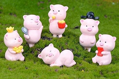 12 قطعة تماثيل خنزيرية صغيرة، ألعاب خنزيرية لطيفة وردية على شكل خنزير، أشكال يدوية الصنع لبيت الدمى ديكورات المنزل لتزيين الكعك in Kuwait