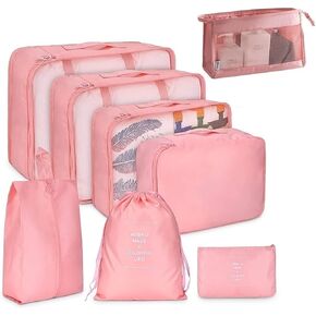 Travel Packaging Cube,8-piece set of travel cube, Foldable luggage Storage Bag, lightweight luggage Storage Bag (Beige) in Kuwait