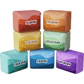 Packing Cubes for Kids & Baby Days of the Week 7 Set Daily Outfit Suitcase Organizers for Boys and Girls Summer Camp, Cruise, and Family Vacation (Small)