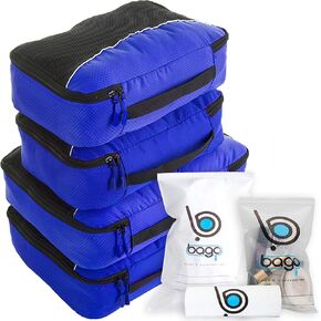 bago 7 Pcs Packing Cubes for Suitcases - 4 Travel Cubes with 3 ZipLock Bags - Luggage Organizer Bags to Get Maximum Storage, Save Time & Effort to Pack - Happy Traveling (Green Red PurpleYellow)