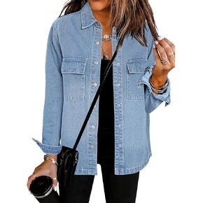 luvamia 2024 Jean Jackets for Women Fashion Oversized Button Down Denim Jacket Western Fall Shacket Jacket with Pockets in Saudi Arabia