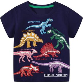 Toddler Boys T-Shirt Short Sleeve Shirt Dinosaur Print Cotton Summer Tops Tees Shark Graphic 2-7T