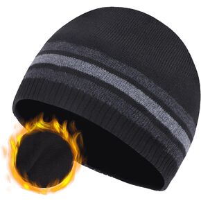 Ztl Mens Knit Beanie Hat Warm Fleece Lined Winter Hats Ribbed Stocking Hat Plain Toboggan Ski Skull Cap
