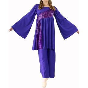 Danzcue Girls Shimmery Asymmetrical Praise Dance Tunic with Bell Sleeve