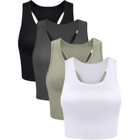 4 Pieces Basic Crop Tank Tops Sleeveless Racerback Crop Cami Top for Women
