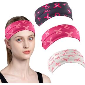عصابة رأس للنساء لسرطان الثدي من سرطان الثدي للتوعية بسرطان الثدي إكسسوارات الشعر مرونة واسعة شريط وردي عصابة رأس الفتيات ممرضة الرياضة سبا اليوغا تجريب in Kuwait