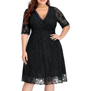 Women Lace V Neck Plus Size Cocktail Dress Knee Length Bridal Wedding Formal Casual Party Wedding Guest Dresses