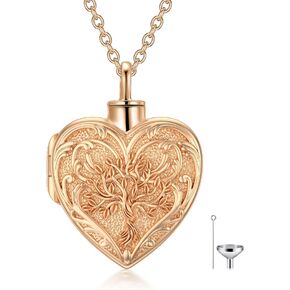 SOULMEET White Gold/Rose Gold/Yellow Gold Cremation Jewelry for Ashes, Personalized Real Gold Tree of Life/Butterfly/Rose Heart Locket Necklace for Ashes to Keep Human Dog Cat in Memory